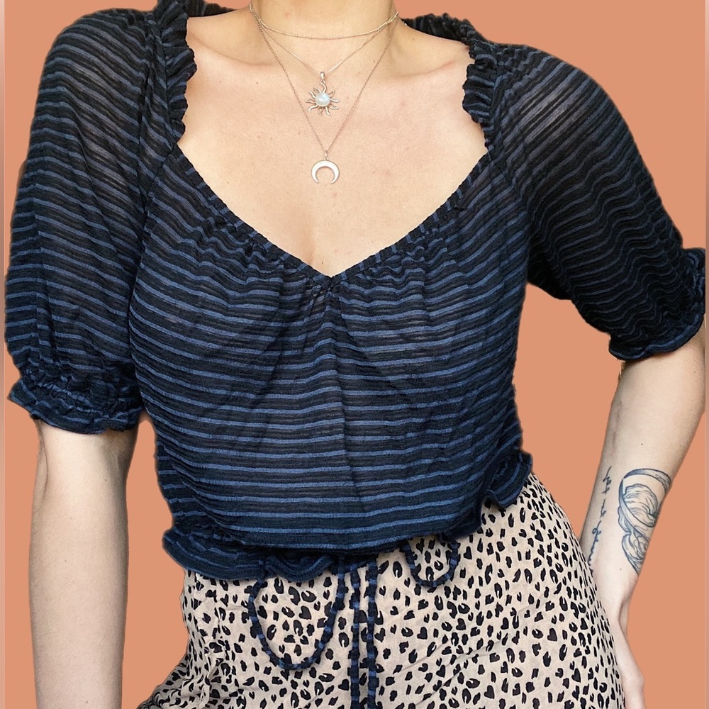 ☆ Free People Navy Light Striped Blouse ☆